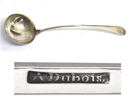 An American Silver Soup Ladle, Abraham Dubois, Philadelphia, late 18th century, marked A.Dubois in a rectangular punch, with 