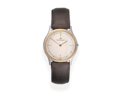 A Steel and Gold Wristwatch, signed Jaeger LeCoultre, ref: 140.112.5, circa 1985, quartz movement, silvered dial with baton a