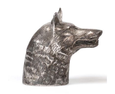 A Novelty Silver Table Lighter, William Comyns & Sons Ltd, London 1960, naturalistically modelled as the head of a dog, the b