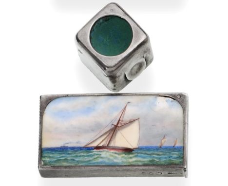 A Victorian Silver and Enamel Vesta Case, Sampson Mordan & Co, London 1893, enamelled to the front with sailing boats and oth
