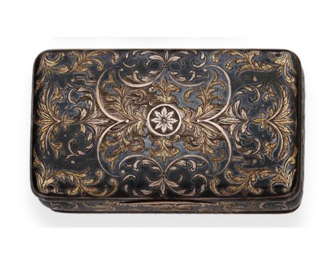A Russian Parcel-Gilt Silver and Niello Snuff Box, maker's mark probably A.A, assaymaster Nicolay Dubrovin, Moscow, date rubb