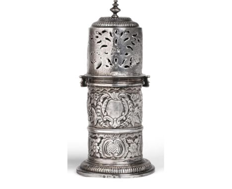 A George IV Silver Lighthouse Caster, maker's mark RG probably for Robert Gainsford, Sheffield 1829, the pierced cover with b