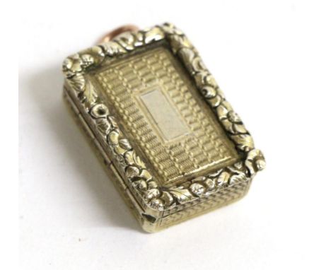 A George IV Silver-Gilt Vinaigrette, Ledsam, Vale & Wheeler, Birmingham circa 1830, with engine turned decoration and foliate