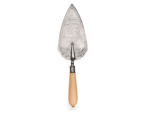 A Late Victorian Silver Presentation Trowel, Henry Wilkinson & Co, London 1891, the ivory handle with knop finial, the blade 