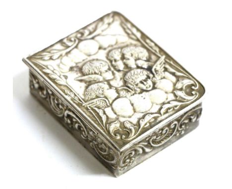 A Silver Snuff Box, Willian Neale & Son Ltd, Birmingham 1922, shaped rectangular with hinged cover and engine turned engravin