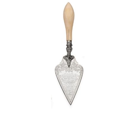 An Edwardian Silver Presentation Trowel, John Round & Son Ltd, Sheffield 1903, of typical form with baluster ivory handle and