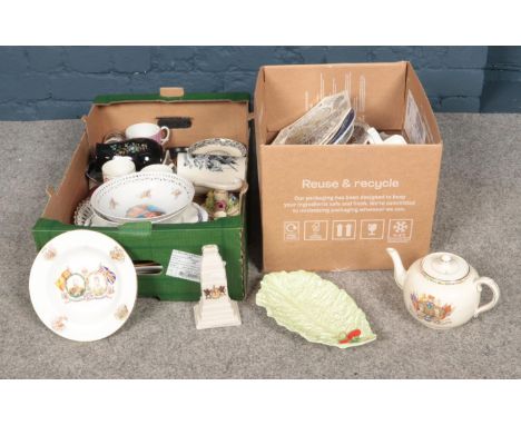 Two boxes of miscellaneous. Carltonware, Rington's, Aynsley examples etc  