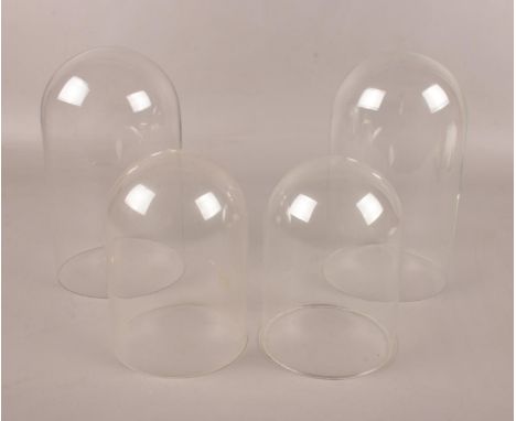Four glass clock/taxidermy domes. (approximately 21cm and 15cm).  