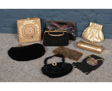 A collection of vintage hang bags. Clutch bags, purses Jane Shilton example etc  