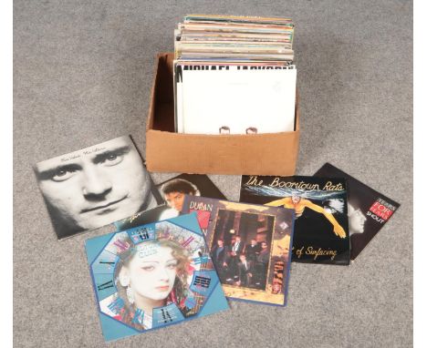 A box of LP records, mainly 1970s and 1980s. Includes Michael Jackson, Phil Collins, Duran Duran etc.  
