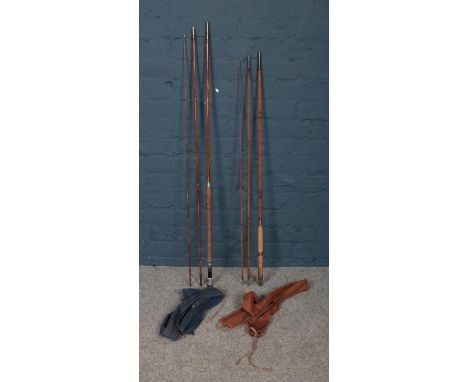 Two vintage split cane fishing rods in canvas bags. Includes 'The Teviot' and S. Allcock &amp; Co 'Golden' example.  