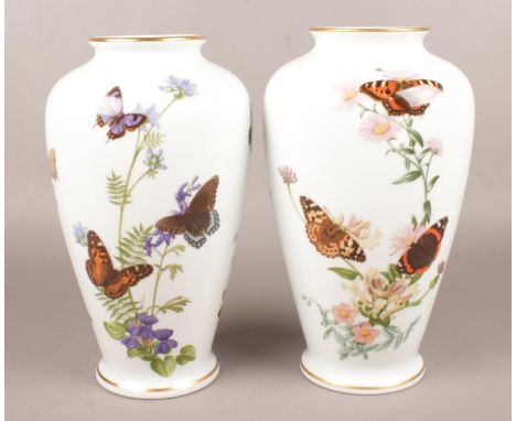 Two Franklin Porcelain limited edition vases by John Wilkinson. The Country Garden Butterfly Vase and The Meadowland Butterfl