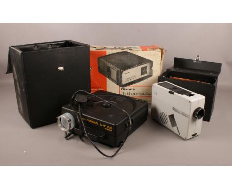 Three projectors. Includes Kodak Carousel S-AV 1030, Kodak Retinamat 210 and a boxed Dixons Titlemaster.  