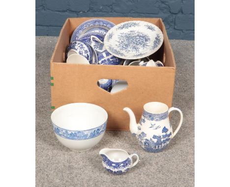 A collection of blue &amp; white ceramics. Wedgwood, Alfred Meakin, Spode examples etc  