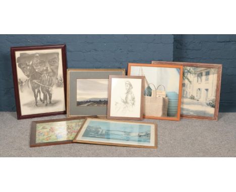 A collection of prints. To include After John Worsdale (British) framed print from an original pencil drawn portrait of Lesle