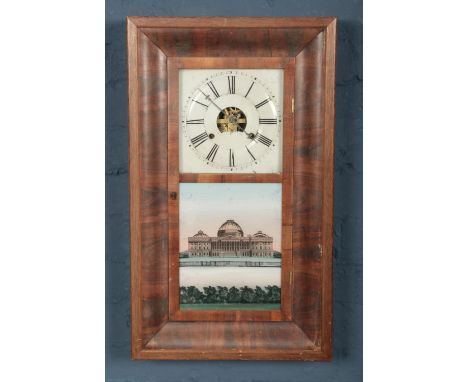 A Brewster &amp; Son American wall clock. With enamel dial and panel depicting The White House.  