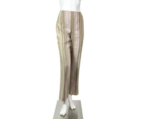 Original vintage Dana Buckman pastel striped pants with zipper on the side. Size 12. Pants waist: 16"W. Length: 40"L. All mea