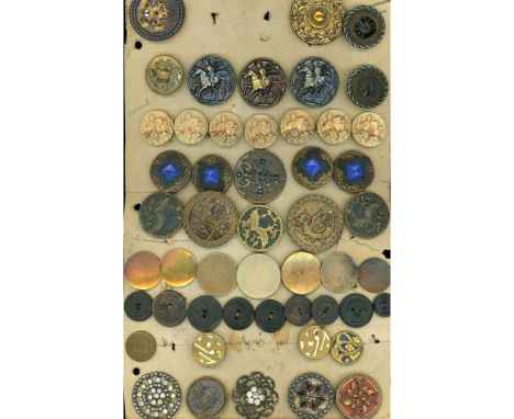 49 Medium and large size mostly Victorian buttons. This group includes several sets, pictorials, glass or paste in metal and 