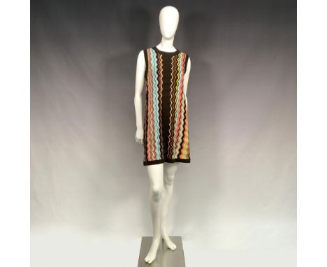 Made for Target Stories Limited Edition Collection. A brown dress with colored zigzag vertical pattern on the front and back.