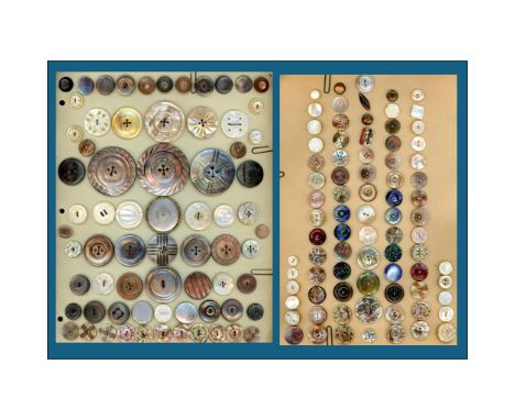 150 Small-Medium-Large assorted pearl and shell buttons. Here are two cards of assorted pearl buttons in shaded, green snail,