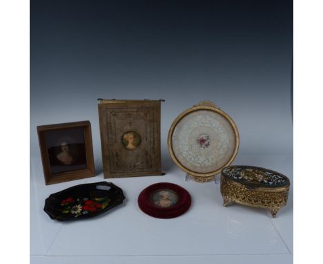 A set of 6 European inspired art pieces, including a portrait of Pauline Bonaparte, a portrait of a Victorian woman, a three 