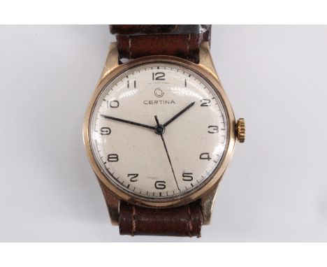 A 1950s Certina 9 ct gold wristwatch, having a calibre 23-35 17-jewel manual wind movement, its circular face having Arabic n