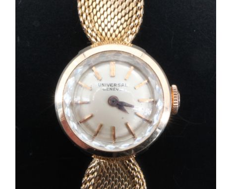 A lady's Universal of Geneva 18ct yellow metal dress watch, having a manual wind movement and circular case with integral fle