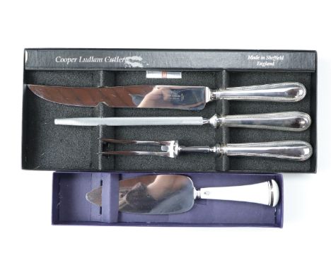 A boxed Cooper Ludlam electroplate carving set together with a Royal Worcester cake slice