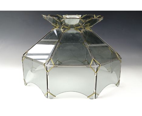 A late 20th Century smoked glass lamp shade, comprising glass panels affixed to a metal armature of octagonal form, 30 cm tal