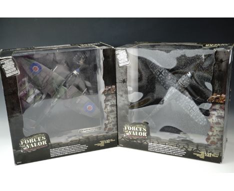 Two boxed die-cast "Forces of Valor" 1:32 scale fighters, U.K. Spitfire MK1X No 132 wing and German BF 109G - 6 Red 29