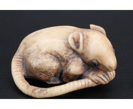 A Japanese ivory netsuke of a rat, 5.5 cm