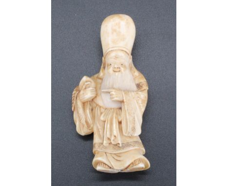 A Japanese ivory netsuke of Fukurokiju, 5.5 cm
