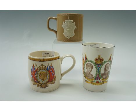 A Copeland late Spode "1837 Diamond Jubilee" mug together with two other royal commemorative mugs