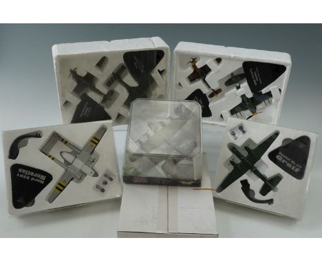 Five Atlas Edition die-cast model areoplanes including Nord 2501 Noratlas and a Corgi Avro Lancaster 1:144 scale