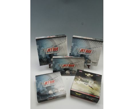 Four Atlas Editions die-cast areoplanes including Northrop Grumman, Lockheed SR-71 Blackbird, two Avro Vulcans and a Corgi li