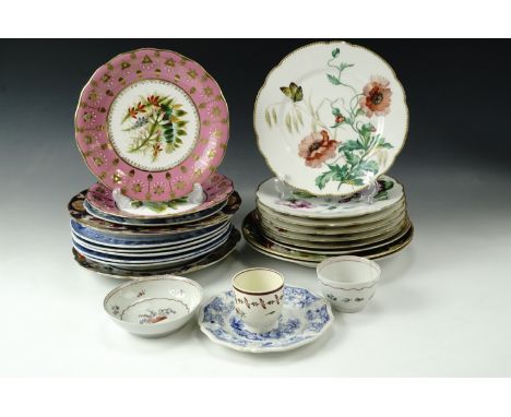 A quantity of late 19th / early 20th Century plates and tea bowls including Spode, some (a/f)