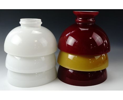 Six mid-20th Century glass oil lamp or similar shades, 19 cm high x 25 cm diameter