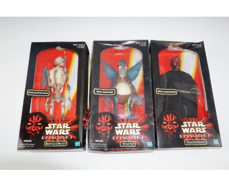 Three boxed Star Wars Episode I Action Collection toys "Darth Maul", "Watto" and "Battle Droid" together with a electronic ta