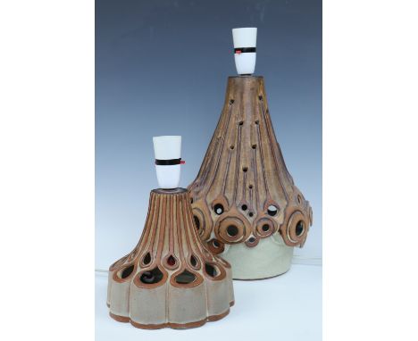 Two Shelf Pottery table lamps, tallest 39 cm