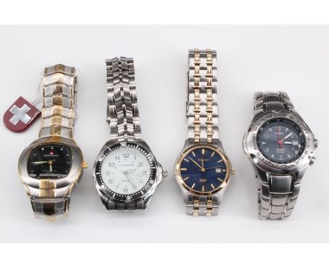 Boxed Accurist and Swiss sports watches, together with a Timex and London watches