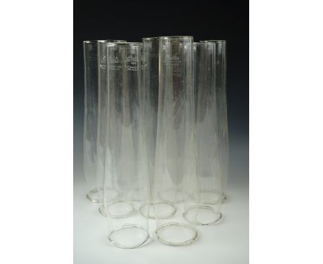 Nine Aladdin glass oil lamp funels, 32 cm