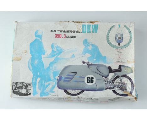 A DKW "La Famosa" 350-3 motorcycle plastic model kit by Protar, in its original carton (carton a/f)