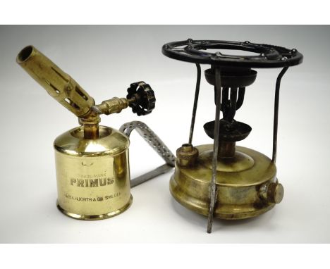 A Primus No 851 brass blow lamp together with a Parasene stove