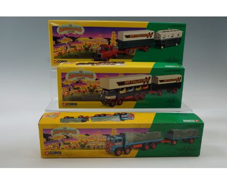 Corgi Classics "The Showman's Range", Atkinson 8-wheeler rigid truck and trailer with loads set 16501, ERF Dodgem truck and b