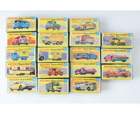 Eighteen boxed Matchbox Superfast die-cast model cars etc
