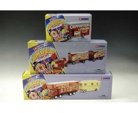 Three Corgi Classics "Chipperfields Circus"; Bedford Pantechnicon Billy Smee wardrobe 97092, Scammell Highwayman with two tra