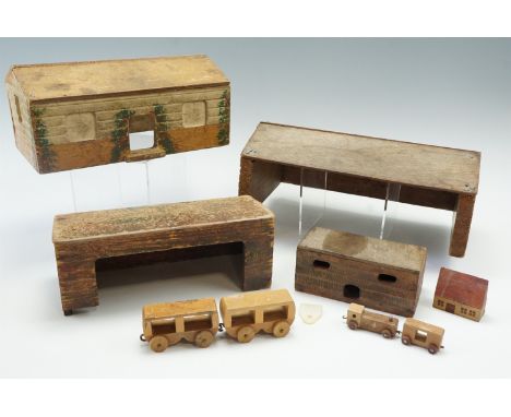 Vintage wooden toy farm buildings etc