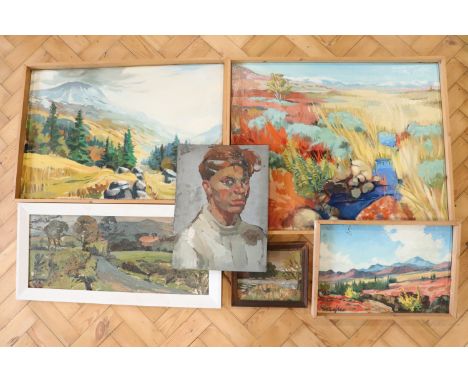 A. H. Kidd, a selection of paintings by this local artist painted in acrylic, comprising a portrait of a boy painted on a gal