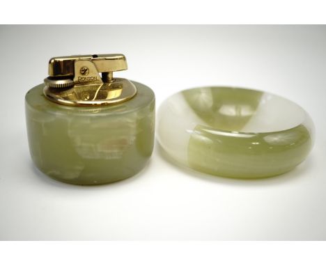 A 1950s - 1960s Ronson onyx table lighter and ash tray