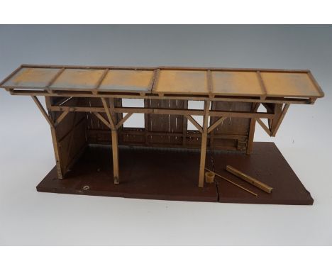 A garden model railway sawmill together with a sawmill store yard (a/f) and coal merchant, sawmill 56 x 38 x 27 cm